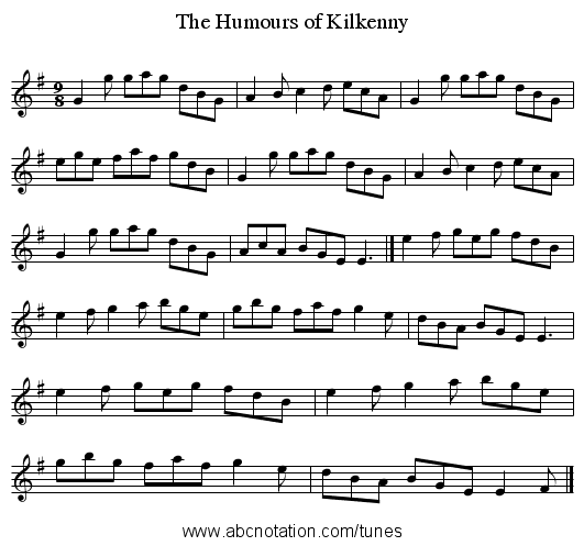 Humours of Kilkenny, The - staff notation
