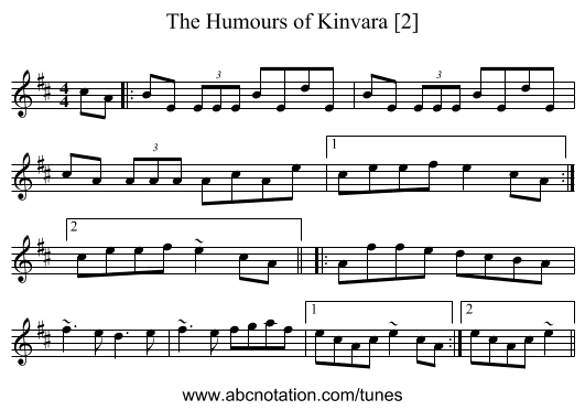 Humours of Kinvara [2], The - staff notation