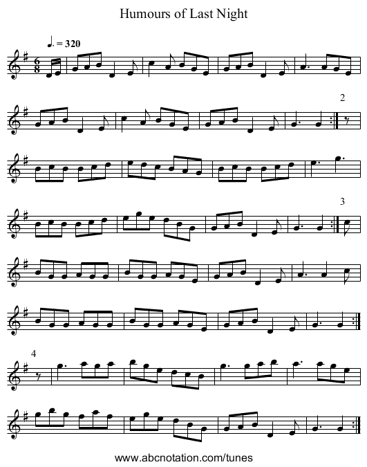 Humours of Last Night - staff notation
