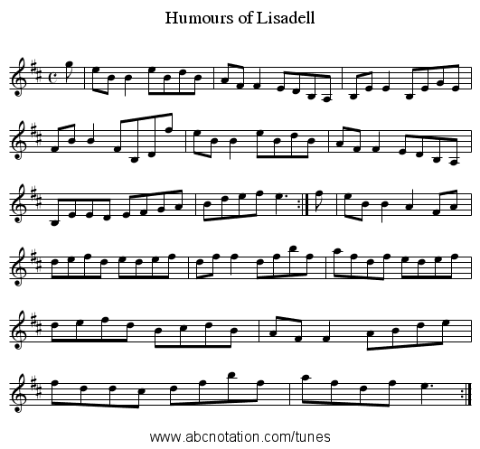 Humours of Lisadell - staff notation
