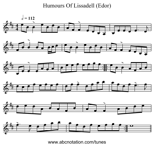 Humours Of Lissadell (Edor) - staff notation