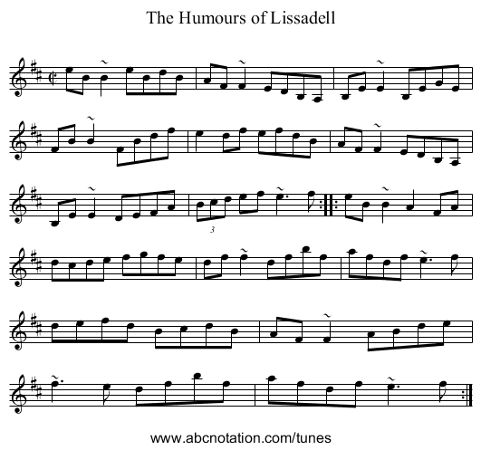 Humours of Lissadell, The - staff notation