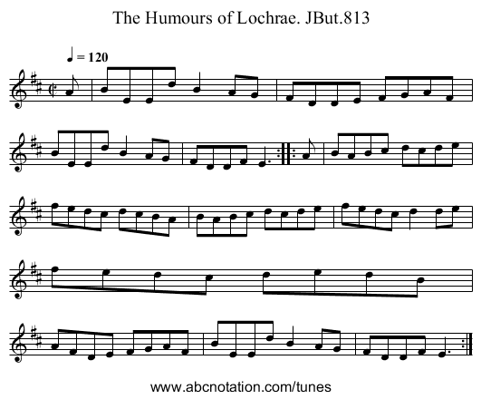 Humours of Lochrae. JBut.813, The - staff notation