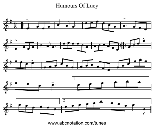 Humours Of Lucy - staff notation