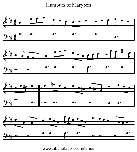 Humours of Marybon - staff notation