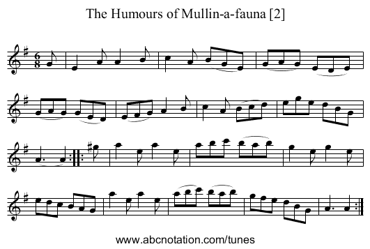 Humours of Mullin-a-fauna [2], The - staff notation