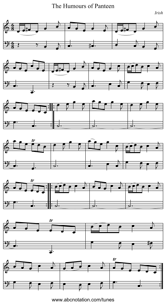 Humours of Panteen, The - staff notation