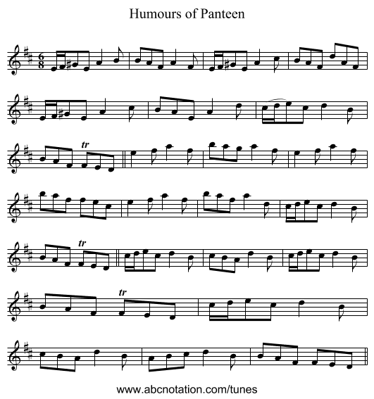 Humours of Panteen - staff notation