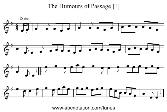 Humours of Passage [1], The - staff notation