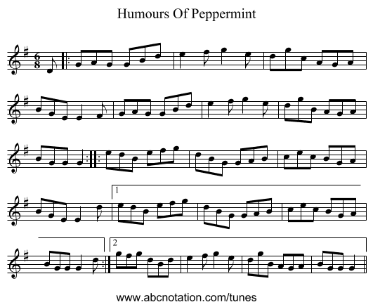 Humours Of Peppermint - staff notation