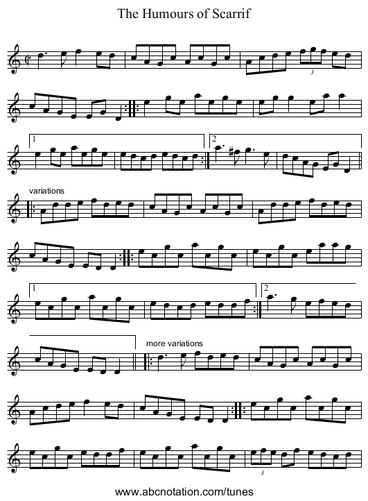 Humours of Scarrif, The - staff notation