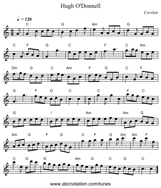 Humours of the Age - staff notation