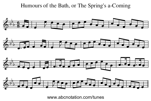 Humours of the Bath, or The Spring's a-Coming - staff notation