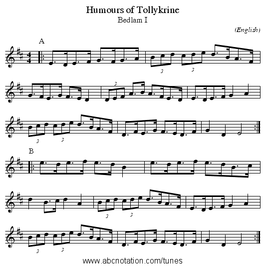 Humours of Tollykrine - staff notation