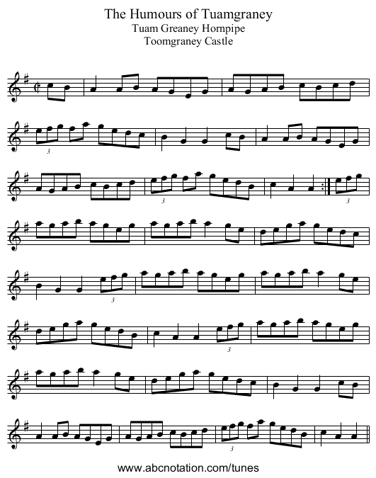 Humours of Tuamgraney, The - staff notation