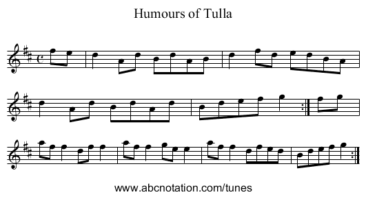 Humours of Tulla - staff notation