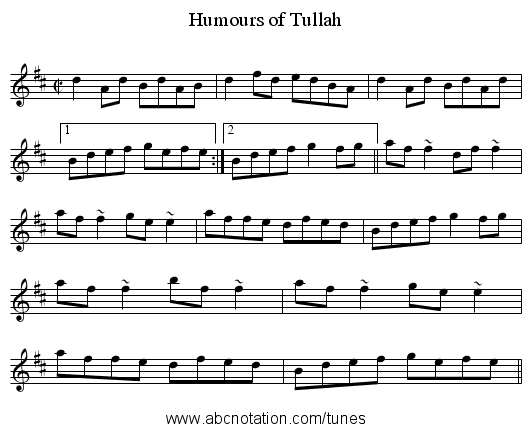 Humours of Tullah - staff notation