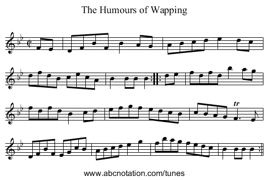 Humours of Wapping, The - staff notation