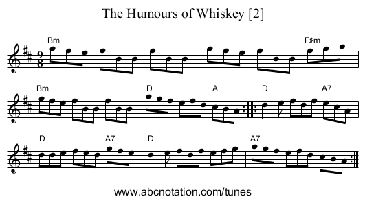 Humours of Whiskey [2], The - staff notation