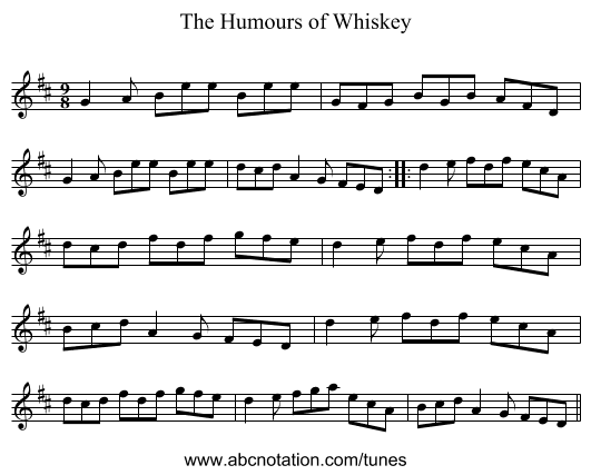 Humours of Whiskey, The - staff notation