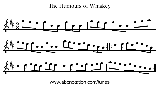 Humours of Whiskey, The - staff notation