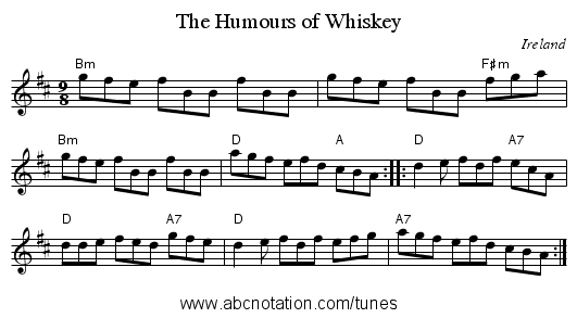 Humours of Whiskey, The - staff notation