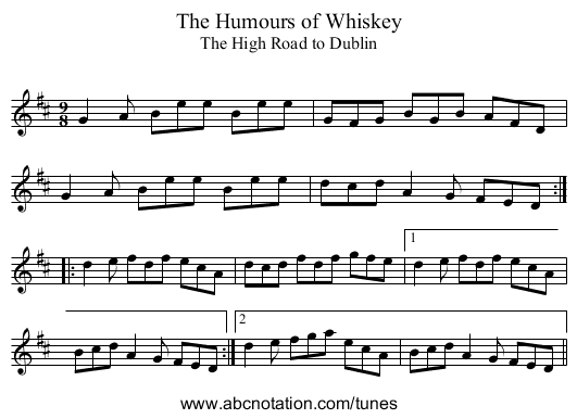Humours of Whiskey, The - staff notation
