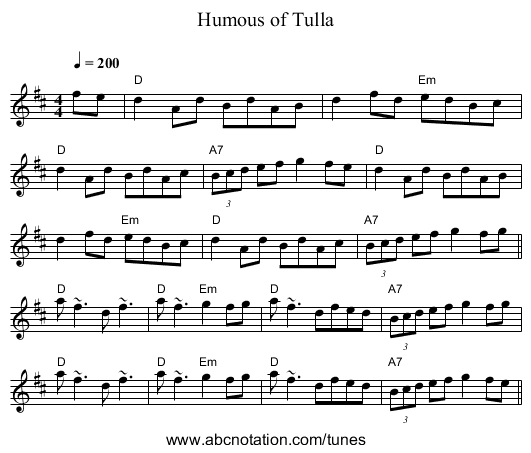 Humous of Tulla - staff notation