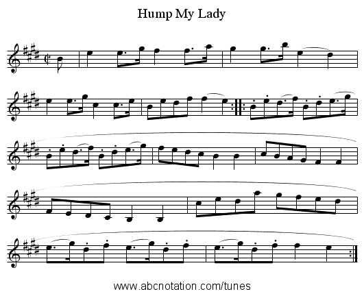 Hump My Lady - staff notation