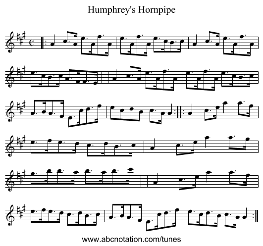 Humphrey's Hornpipe - staff notation