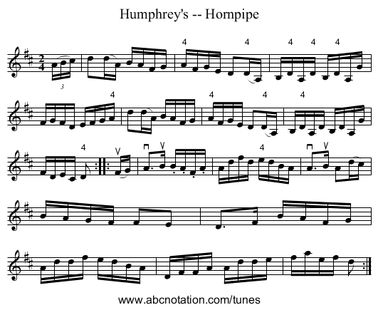 Humphrey's -- Hornpipe - staff notation