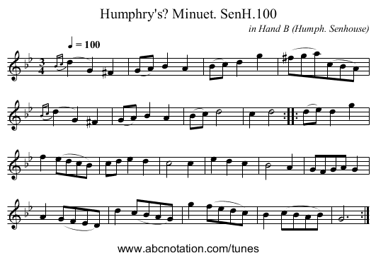 Humphry's? Minuet. SenH.100 - staff notation