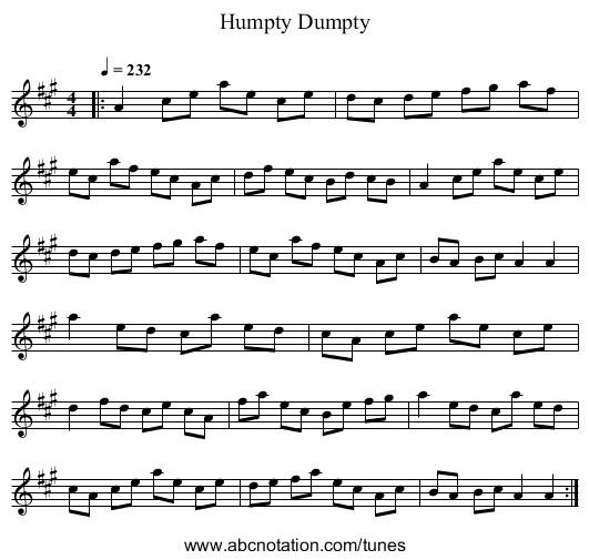 Humpty Dumpty - staff notation