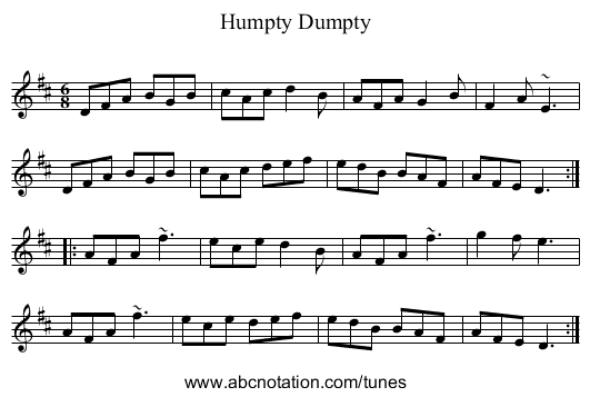 Humpty Dumpty - staff notation