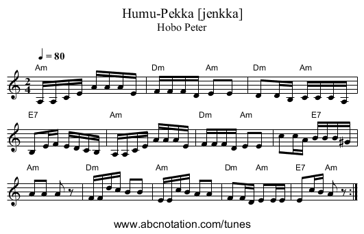 Humu-Pekka [jenkka] - staff notation
