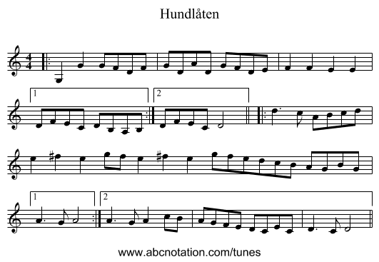 Hundlåten - staff notation
