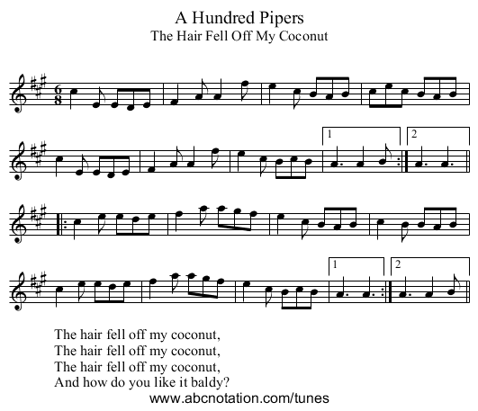 Hundred Pipers, A - staff notation