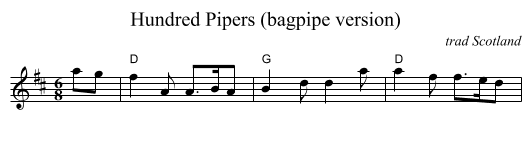 Hundred Pipers (bagpipe version) - staff notation