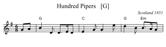 Hundred Pipers   [G] - staff notation