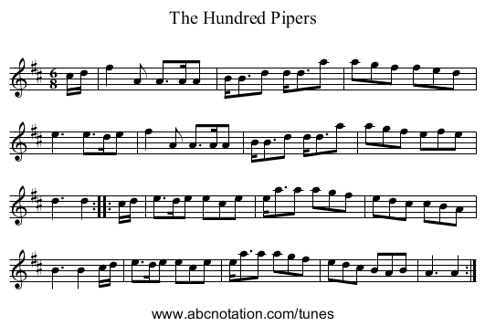 Hundred Pipers, The - staff notation
