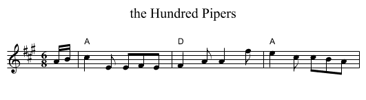 Hundred Pipers, the  - staff notation