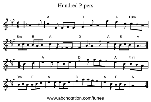 Hundred Pipers - staff notation