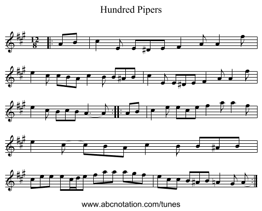 Hundred Pipers - staff notation