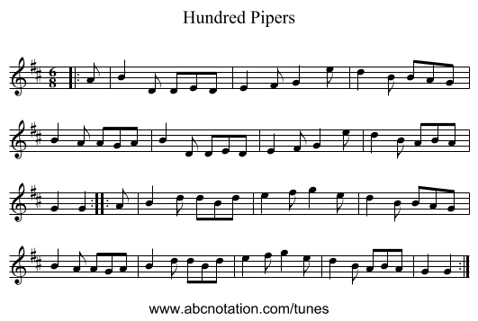 Hundred Pipers - staff notation