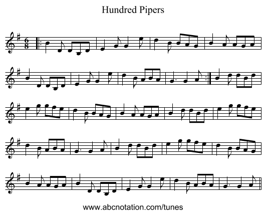 Hundred Pipers - staff notation