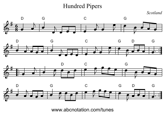Hundred Pipers - staff notation