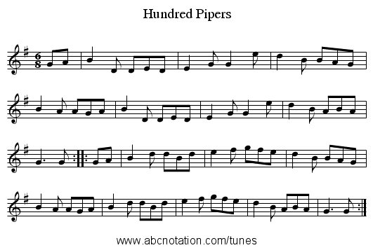 Hundred Pipers - staff notation