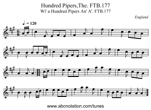 Hundred Pipers,The. FTB.177 - staff notation