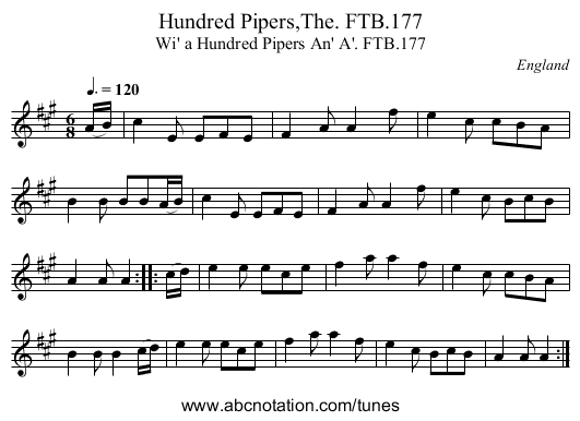 Hundred Pipers,The. FTB.177 - staff notation