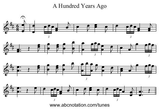 Hundred Years Ago, A - staff notation